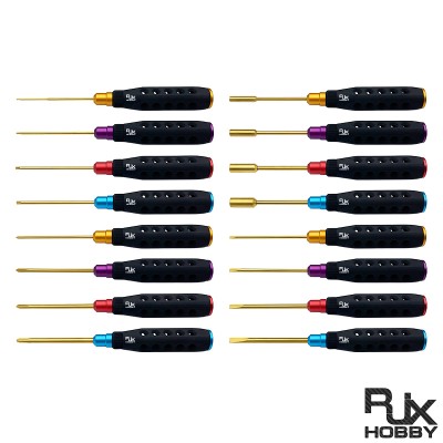 RJXHOBBY HSS titanized Hex /Nut/ Phillips/ Flat Screwdriver 16 pcs kits High-Strength Insulated Anti-Slip Rubber Handle