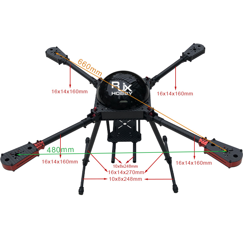 RJX650 4-Axis Carbon Fiber Umbrella Folding Quadcopter Frame with Motor Mounts