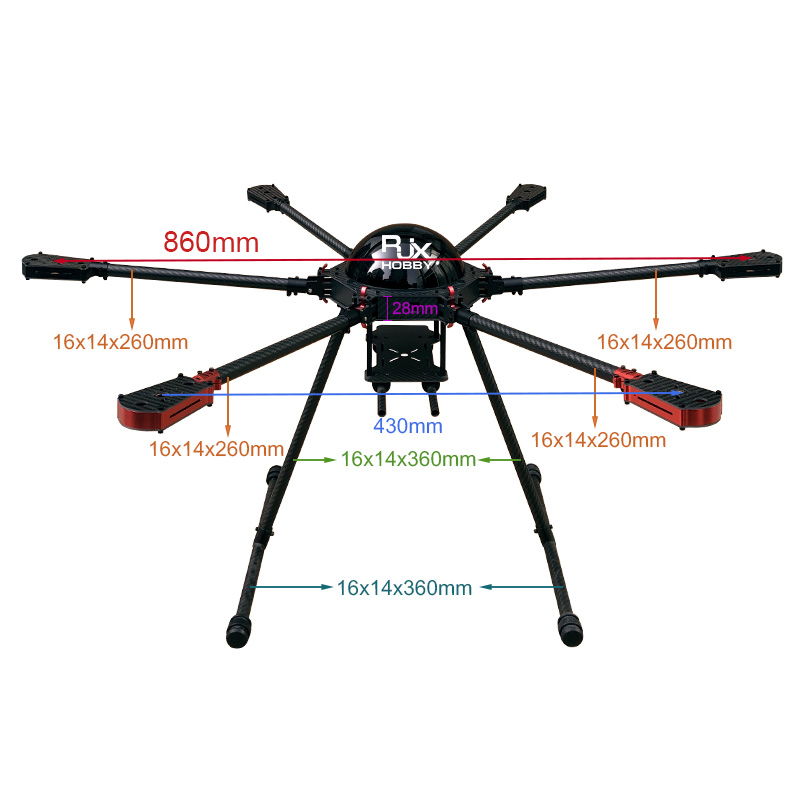 RJX850 6-Axis Carbon Fiber Umbrella Folding Hexacopter Frame with Motor Mounts